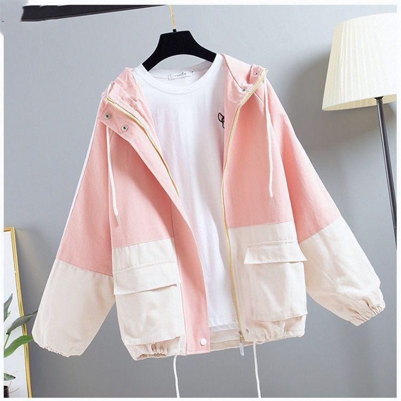 Women's Loose Fit Hooded Baseball Jacket - Korean Style, Spring/Autumn, Versatile, Plus Size, Trendy, Student-Lazy Style