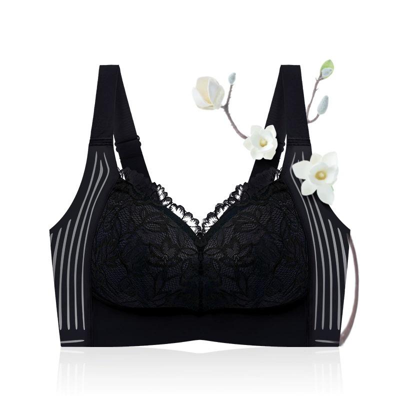 B-E Cup Large Size Underwear Women's Thin Large Breasts Are Small, No Steel Ring, Soft Support of Secondary Breasts, Anti-sagging Lace Bra