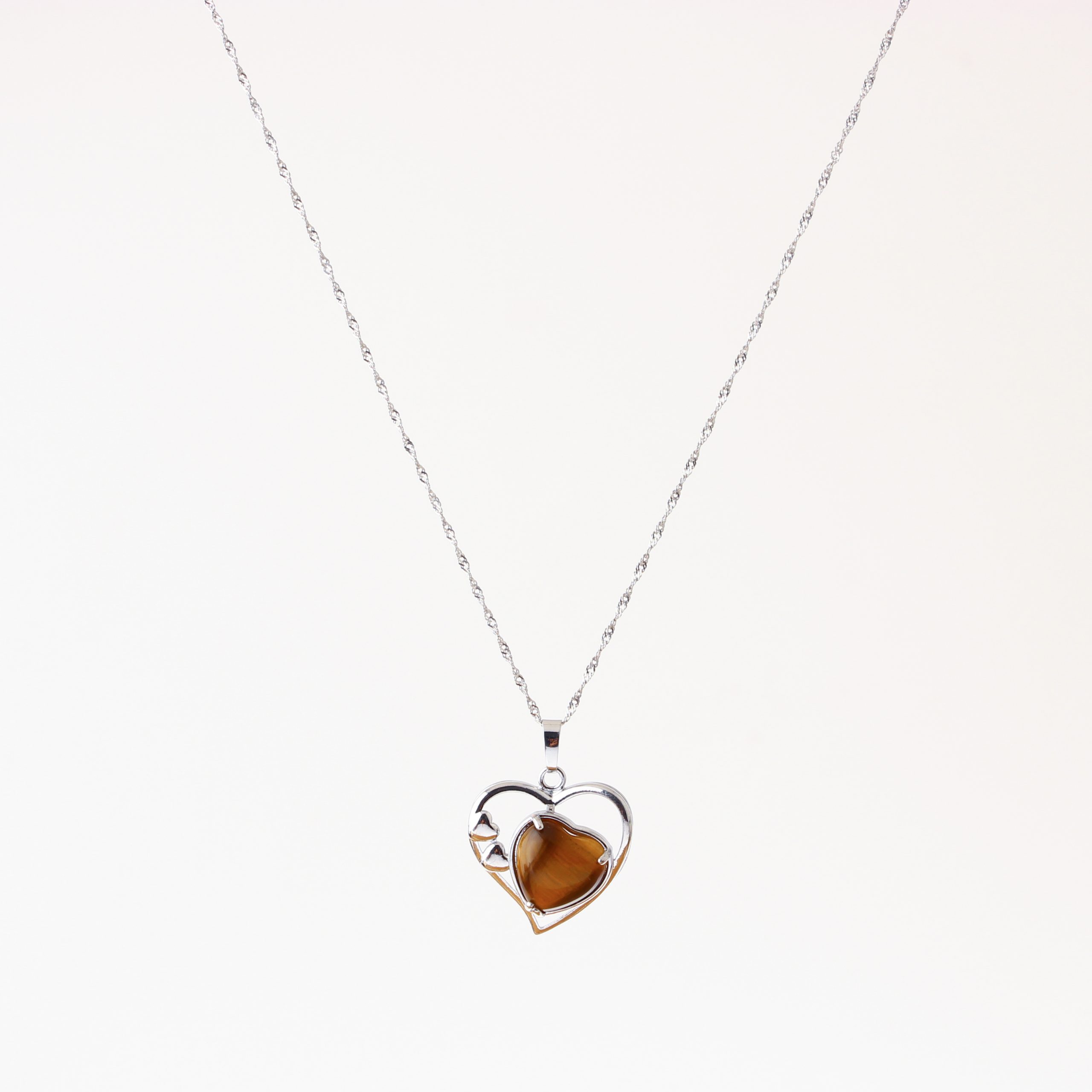 

Ожерелье-сердце из натурального камня, серебряная цепочка 45 см 45 CM-Rose Quartz