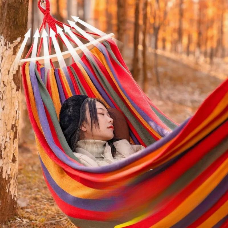 Thick Canvas Hammocks for Outdoor Camping Double Load-bear Dormitory Home Hammock Wear Resistant Anti Slip Anti Rollover Swing Leisure Hanging Chair
