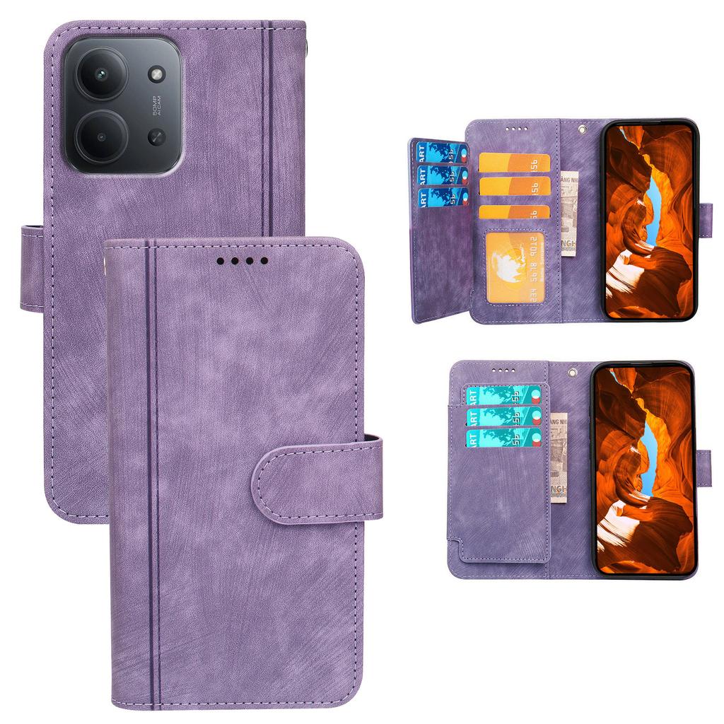 For Xiaomi Redmi 15C 4G (Global) (171mm)/Poco C85 4G Leather Case Line Pattern Wallet Phone Cover with 9 Card Slots