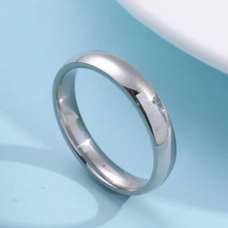 Fashion Simple Smooth Classic 4mm Stainless Steel Ring for Women and Men Classic Couple Rings Wedding Engagement Jewelry