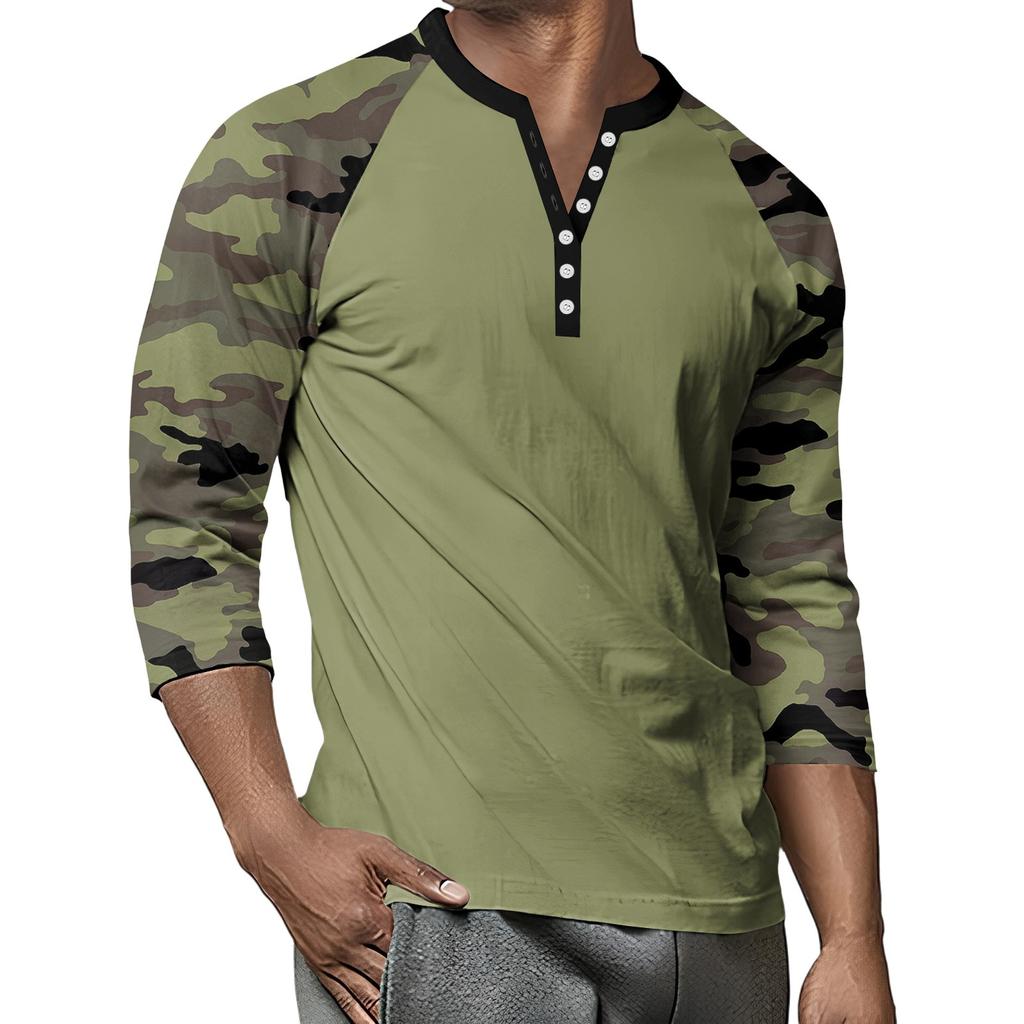 Herren Button-Down Kontrast Raglan 3/4 Ärmel Oberteil
