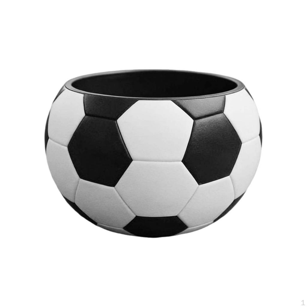 Soccer Ball Bowl Black and White Football Pattern Open Top Container Smooth Molded 15CM