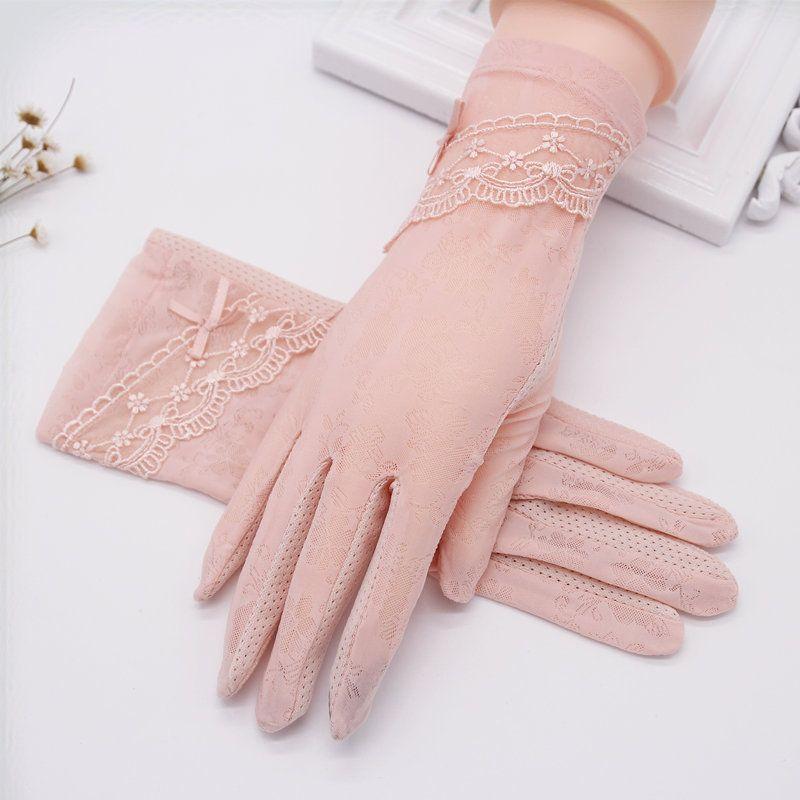 

Sun Protection Gloves Women s Thin Ice Silk Summer Sun Protection Full Finger Cycling Lace Stretch Spring & Fall Driving Non Slip 7071 Ice Silk-pink All yards