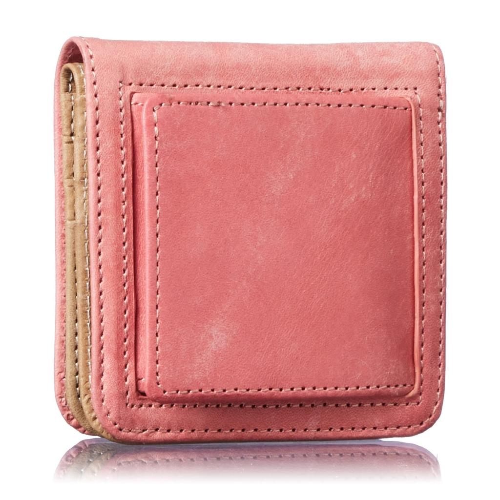 Italian IL PONTE cowhide leather ladies bi-fold mini wallet (Pink/Beige)