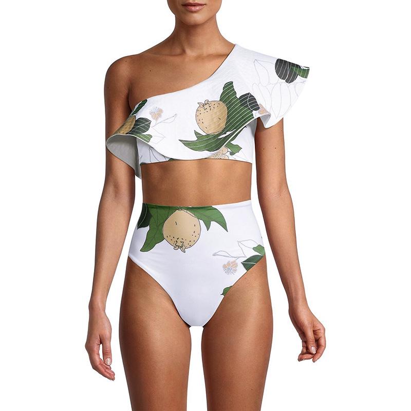

Европейско-американский раздельный купальник бикини на одно плечо с оборками и принтом для вечеринки у бассейна Small белый