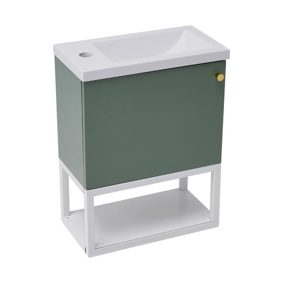 Bathroom Sink Cabinet Open Shelf Golden Handle Modern Green White Easy Assembly Solid MDF Lavatory Wall Mount Basin Vanity Cabinet