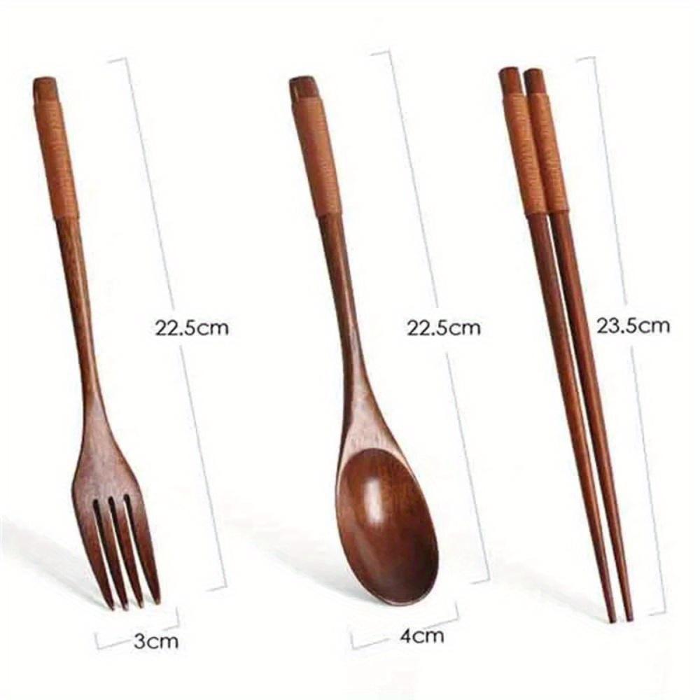 Handgjort Trä Ätpinnar Sked Gaffel Servisset Ris Soppa Bambu Redskap Hem Kök Servis Kostym