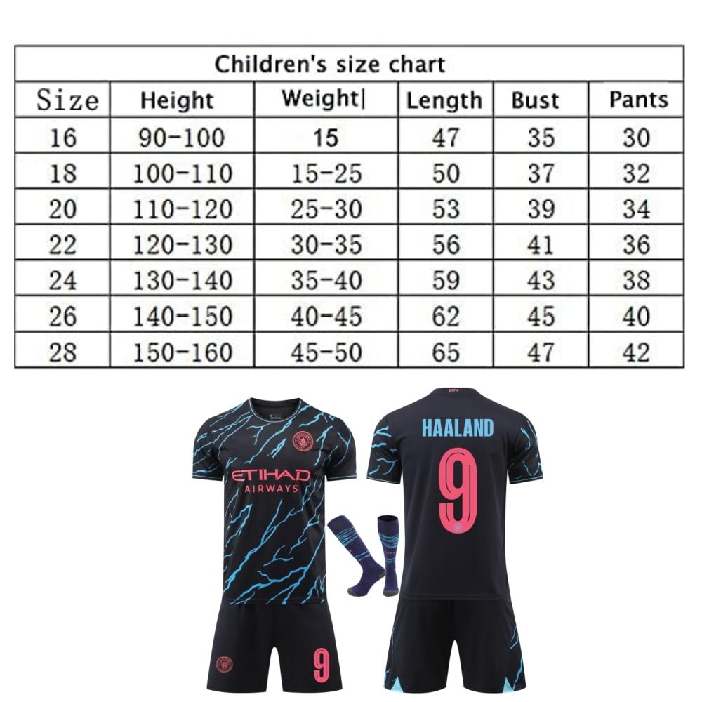 Man City Haaland Set Maglia da Calcio per Bambini Nero Attrezzatura Sportiva Partita di Allenamento Kit da Calcio Bambini