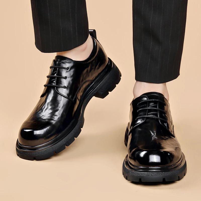 Fashion Men Leather shoes Platform Oxfords lace up Thick Tottom For Male Derby Shoes Casual oxfords Mens Square Toe Formal Dress Shoes