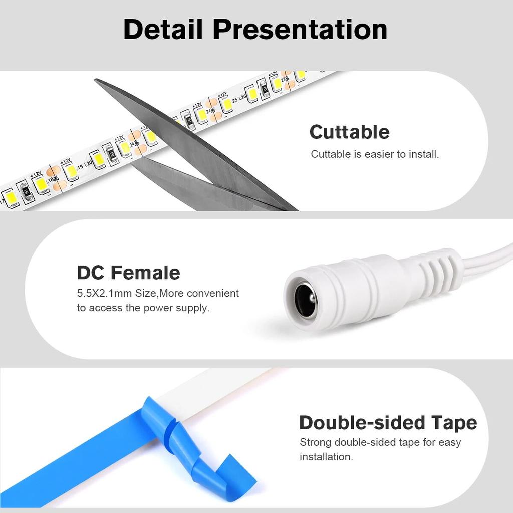 DC 24V 12V LED páskové světlo SMD 2835 120LEDS/M Flexibilní páska pro zakřivení kolem ohybů Diodová páska Dvouvrstvá měděná FPCB lampa