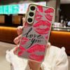 Rote Lippen Muster Slim Stoßfest Matte Hülle Für Samsung S25 Ultra S24 FE S23 S22 A16 A56 A55 A36 A26 A15 A35 Linsenschutz Transparente Handyhülle