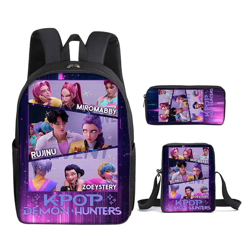 Kpop Demon Hunters School Backpack Set With Oxford Fabric And Air Cushion Straps For Students