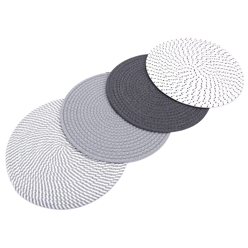 4 Pcs 13 Inch Round Woven Placemat Set Non Slip Bohemian Table Place Mats Heat Resist for Kitchen Dining