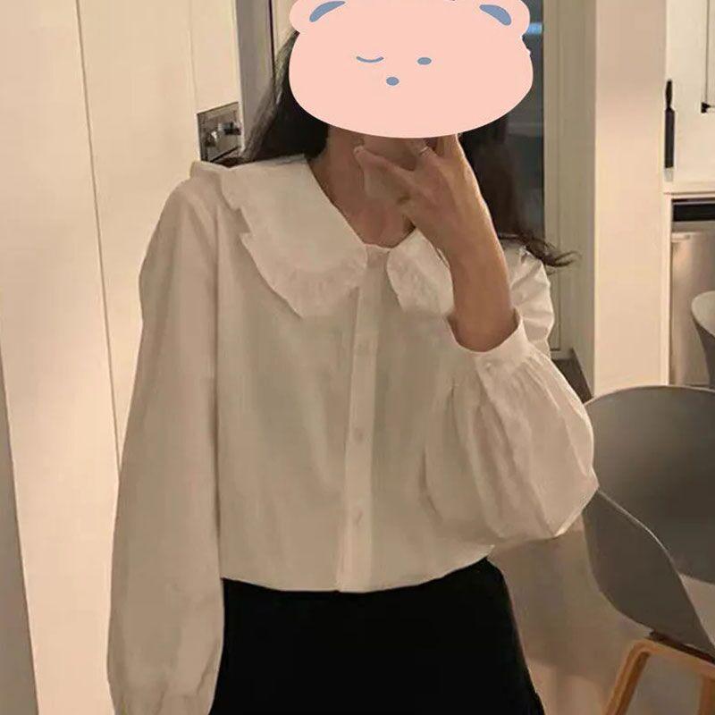 

Женская белая рубашка с длинным рукавом и детским воротником — модный дизайн весна/осень 2025 г. Small белый