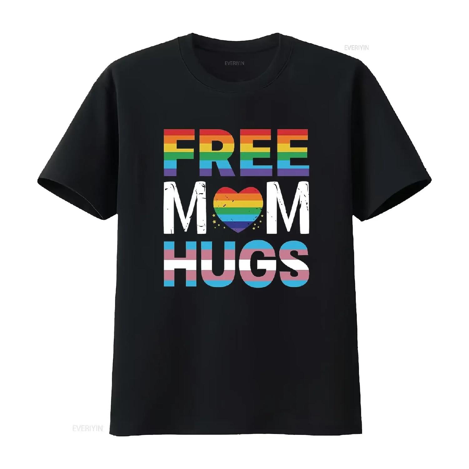 

Pride T Shirt Women Rainbows Free Mom Hugs LGBTQ Short vintage Washed Versatile homme Unisex designer clothes Comfortable XXXXXL чорний