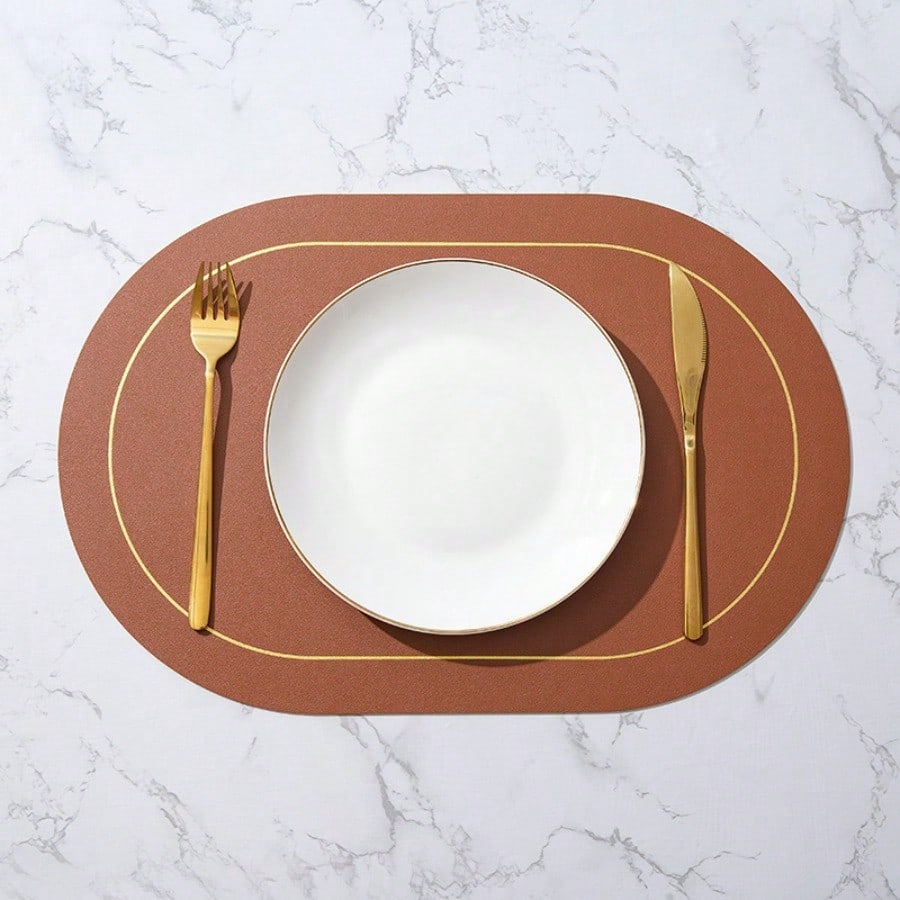 Leather placemat oval waterproof and oil-proof western table mat creative household thermal insulation mat