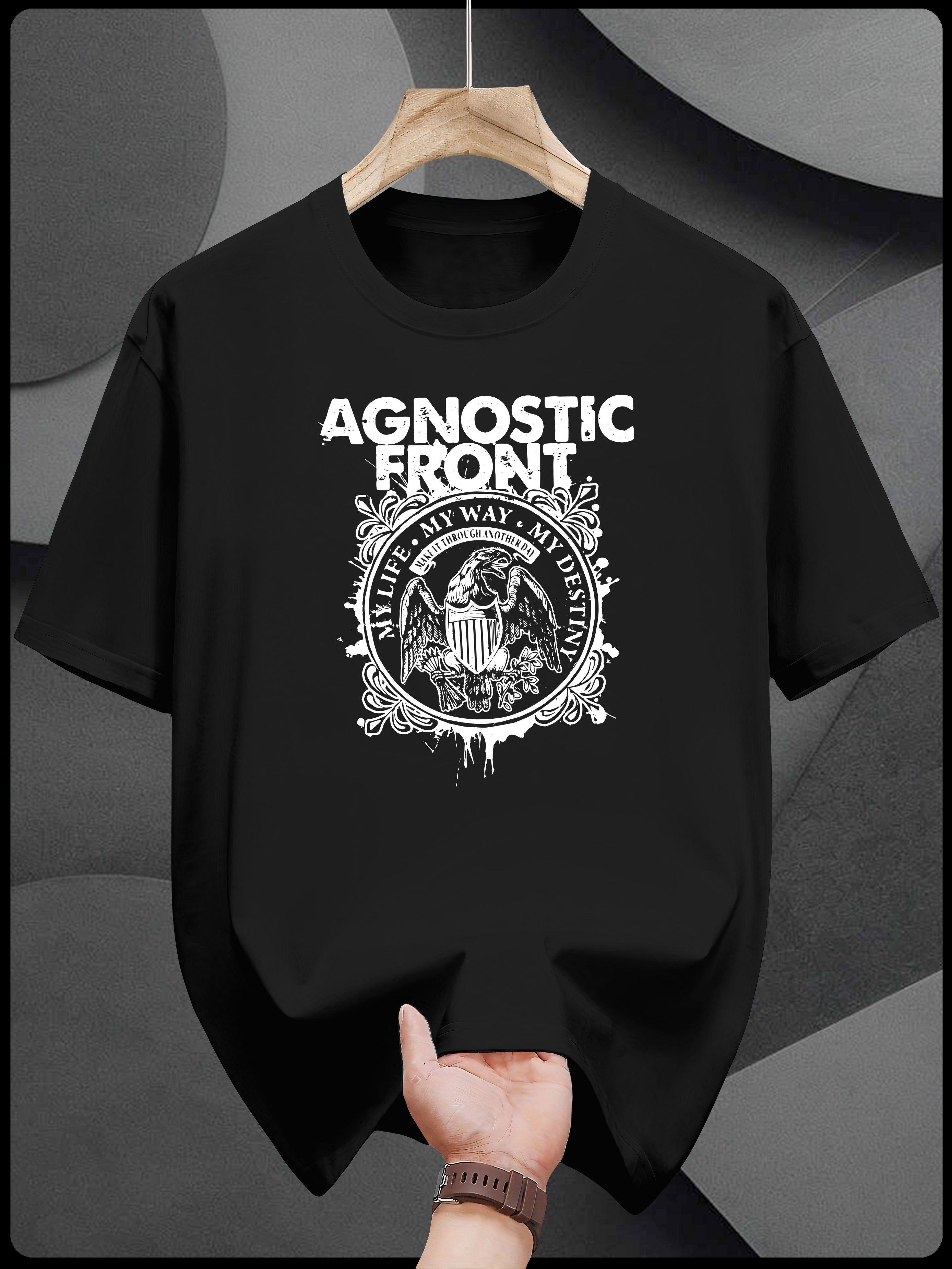 

Graphic Print T-shirt - Black Casual Short Sleeve Round Neck Summer Tee with Bold AGNOSTIC FRONT & THE WAY IS OPEN Design S