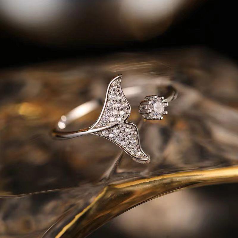 925 Sterling Silver Fishtail Open Index Finger Ring - Fashionable Women s Trendy Simple Tail Design. Adjustable Open