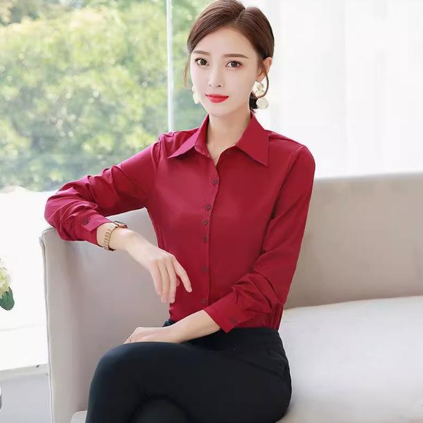 Women's long-sleeved white shirt autumn clothing Korean version of professional clothing formal work clothes large size anti-light temperament