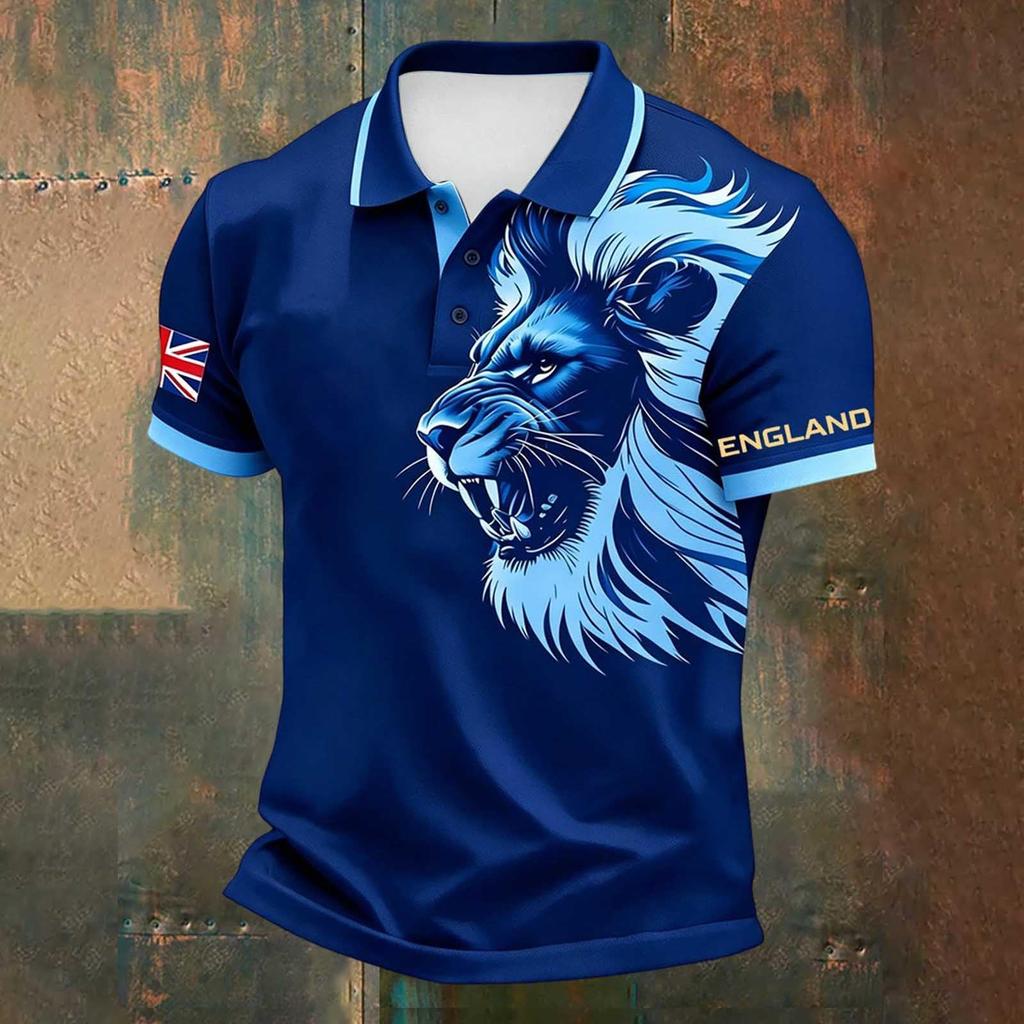Men's Football Polo Shirt Classic Fit Short Sleeve Sports Jersey with Button Collar and Printed Design Suitable for Casual Wear