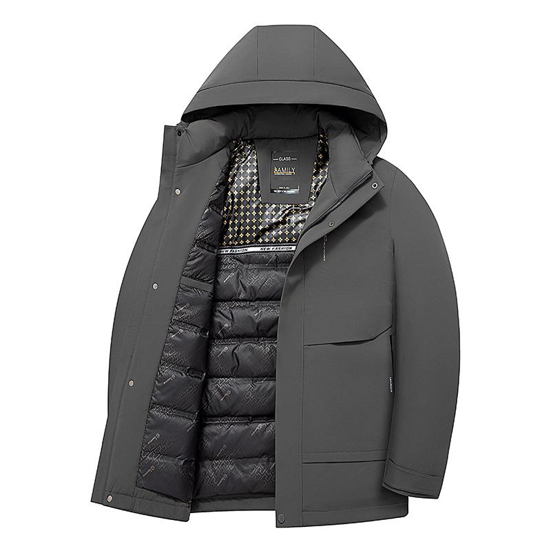Męska kurtka puchowa Jesień i Zima Puch kaczy Ciepła Młodzieżowa i w średnim wieku Biznesowa Outdoor Zdejmowany kaptur Pogrubiona Puchoodporna kurtka