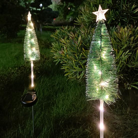 Solar Powered Christmas Tree Lights Outdoor Waterproof LED Lawn Lights with Star Topper Colorful Holiday Garden Decoration for Yard Patio