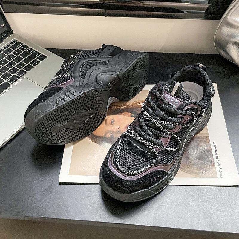 

Dad shoes women s spring and autumn new versatile thick-soled muffin shoes small casual height-increasing sports shoes 40 чёрный