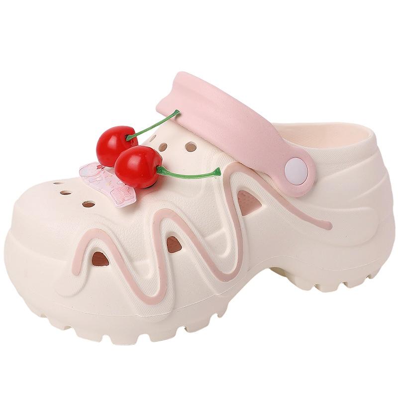 Cartoon cherry breathable hollow sandals summer new fashion versatile casual thick sole heightening hole shoes women