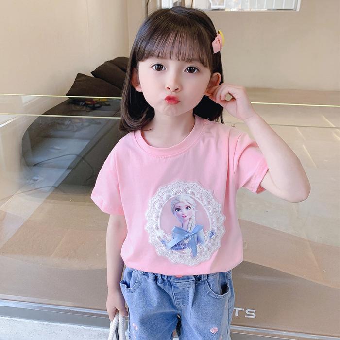 Girls Summer Cartoon Princess Short Sleeve T Shirt Cute Kids Top 90