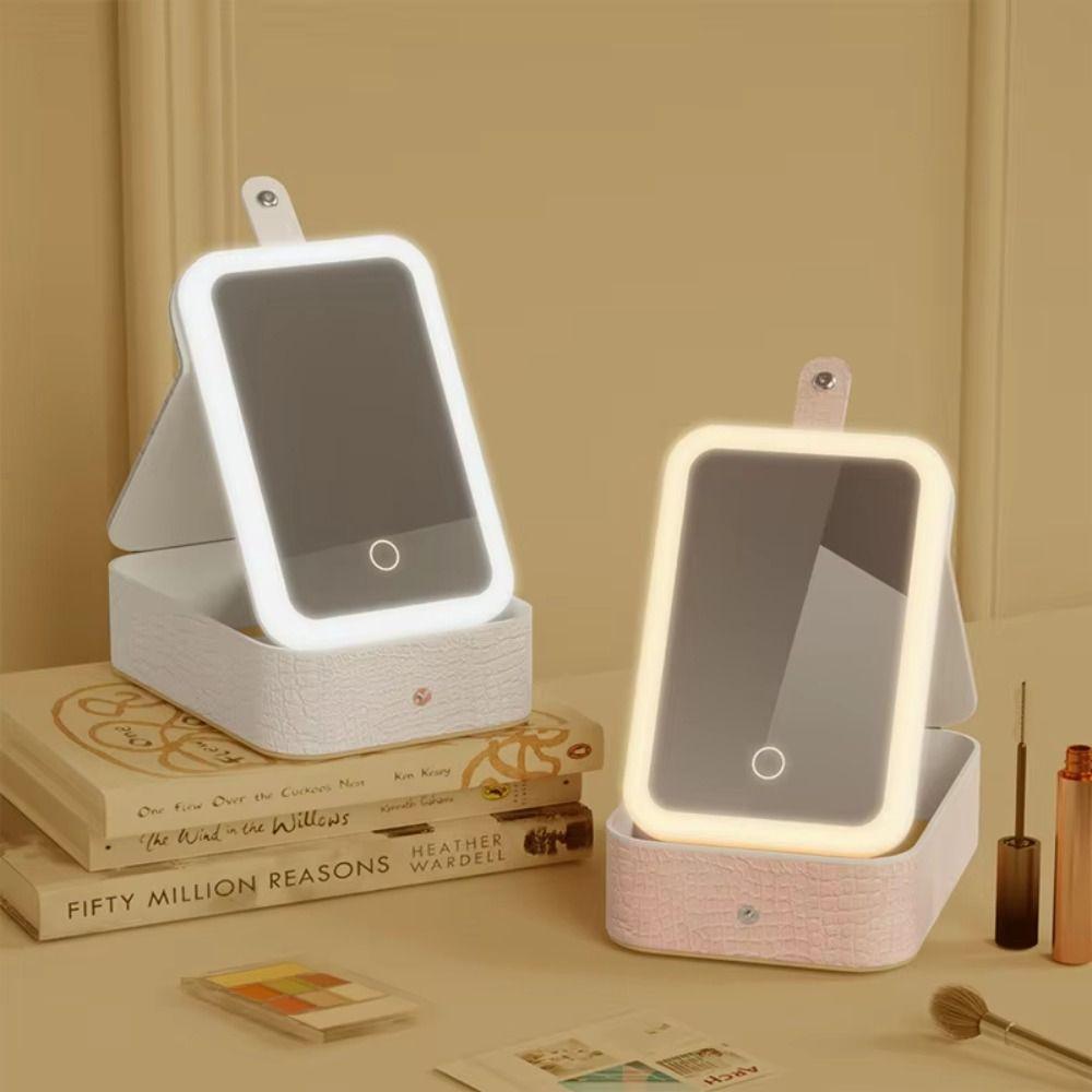 Multi-functional Cosmetics and Jewelry Box Three-color Light LED Makeup Mirror Studio