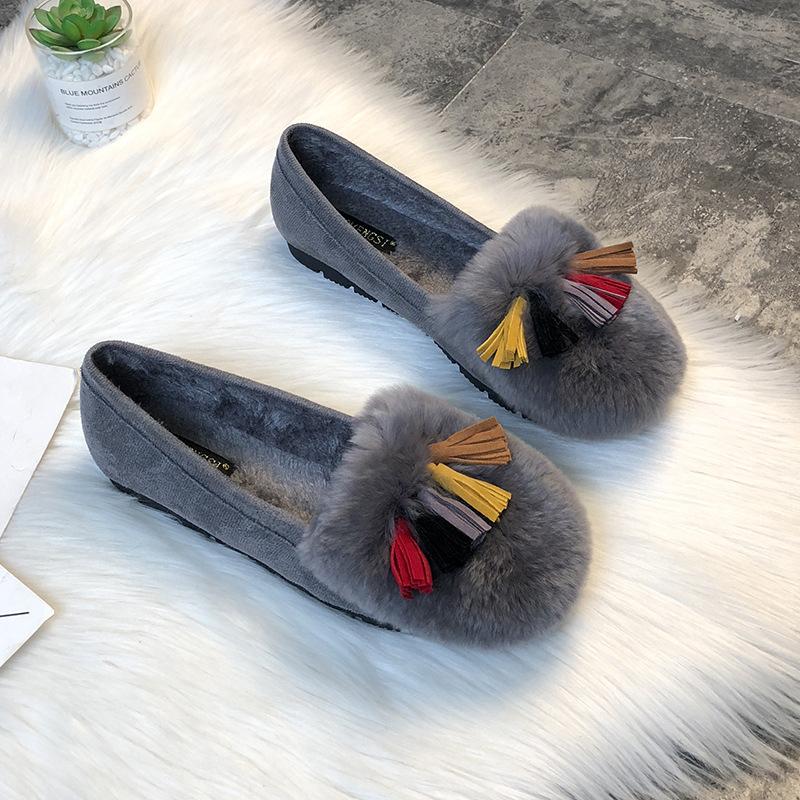 

T33 зимние пушистые туфли женская зимняя одежда 2025 новая осень и зима набивные хлопковые туфли ladyshoes 33 серый