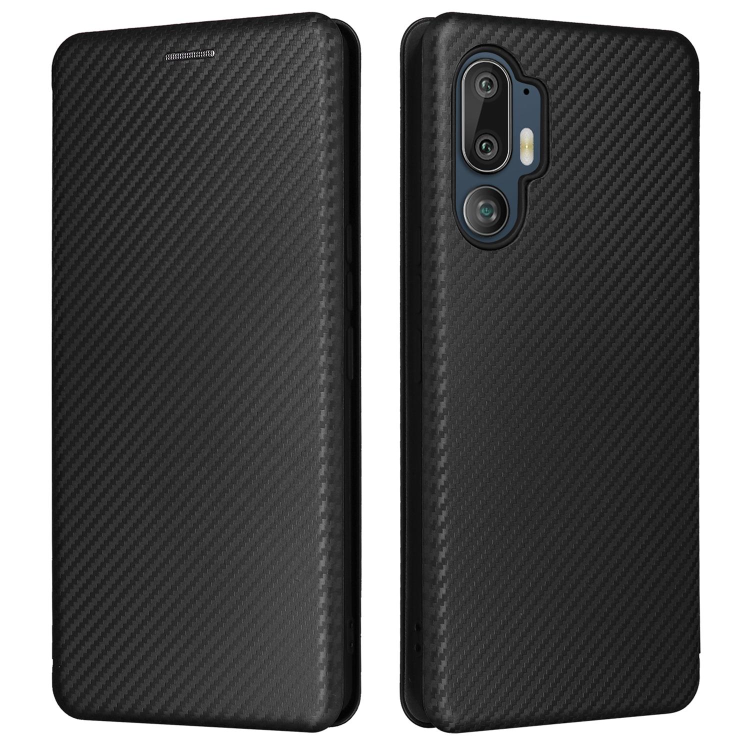 

Для HTC U24 Pro 5G Чехол Подставка Держатель для карт Кожаный Чехол для телефона Текстура углеродного волокна Black