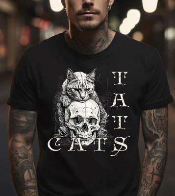 Tats And Cats Kitten & Tattoo Lover Black T-Shirt,S-5XL Unisex T-Shirt