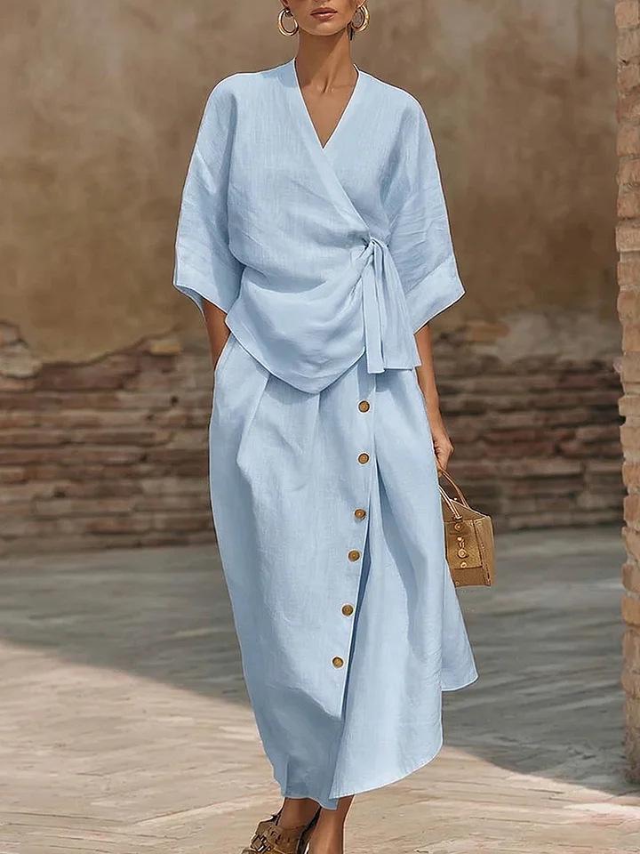 New Spring and Summer Cross-border Fashion Women's Casual Solid Color Loose Skirt Two-piece Set
