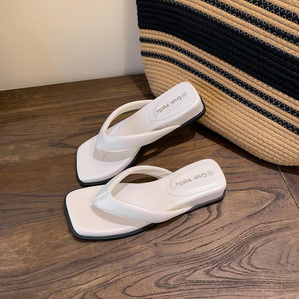 Rutschfeste Schuhe mit eckiger Spitze und Keilabsatz, Strandschuhe für Damen, Flip-Flops