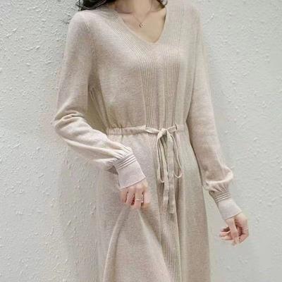 2023 Autumn/Winter New French Style Style Matching Coat with Sweater Inner Layer Long Knee Length Bottom Knitted Dress for Women