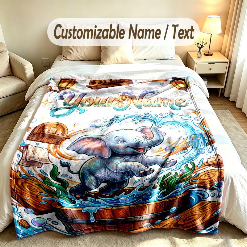 Elefanten-Thema Weiche Decke Personalisierter Benutzerdefinierter Name Textdruck Warme Decke Zuhause Sofa Schlafzimmer Dekoration