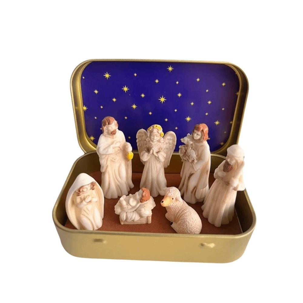 Hand Painted Nativity Manger Scene Kit Holy Family Pocket Nativity Figurine Set Table Decor