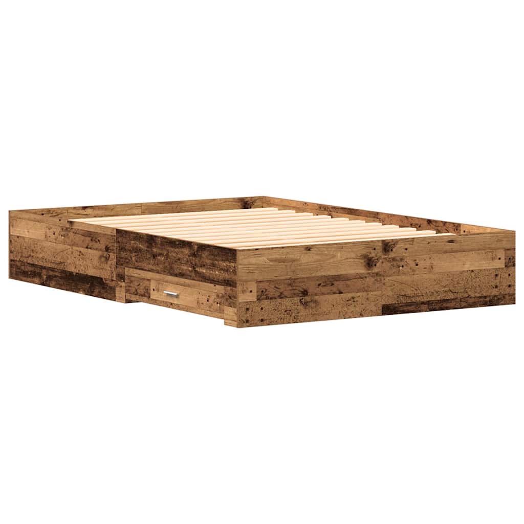 Bed Frame with Drawers Reclaimed Wood Look 140 X 190 Cm Engineered Wood