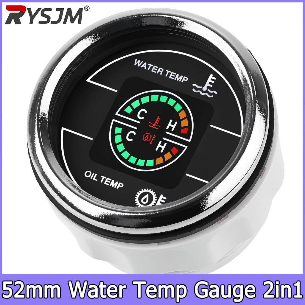 52mm Water Temperature Meter + Oil Temperature Gauge 2 IN 1 Car Gauge 12V 24V Car LCD Digital Thermometer Meters