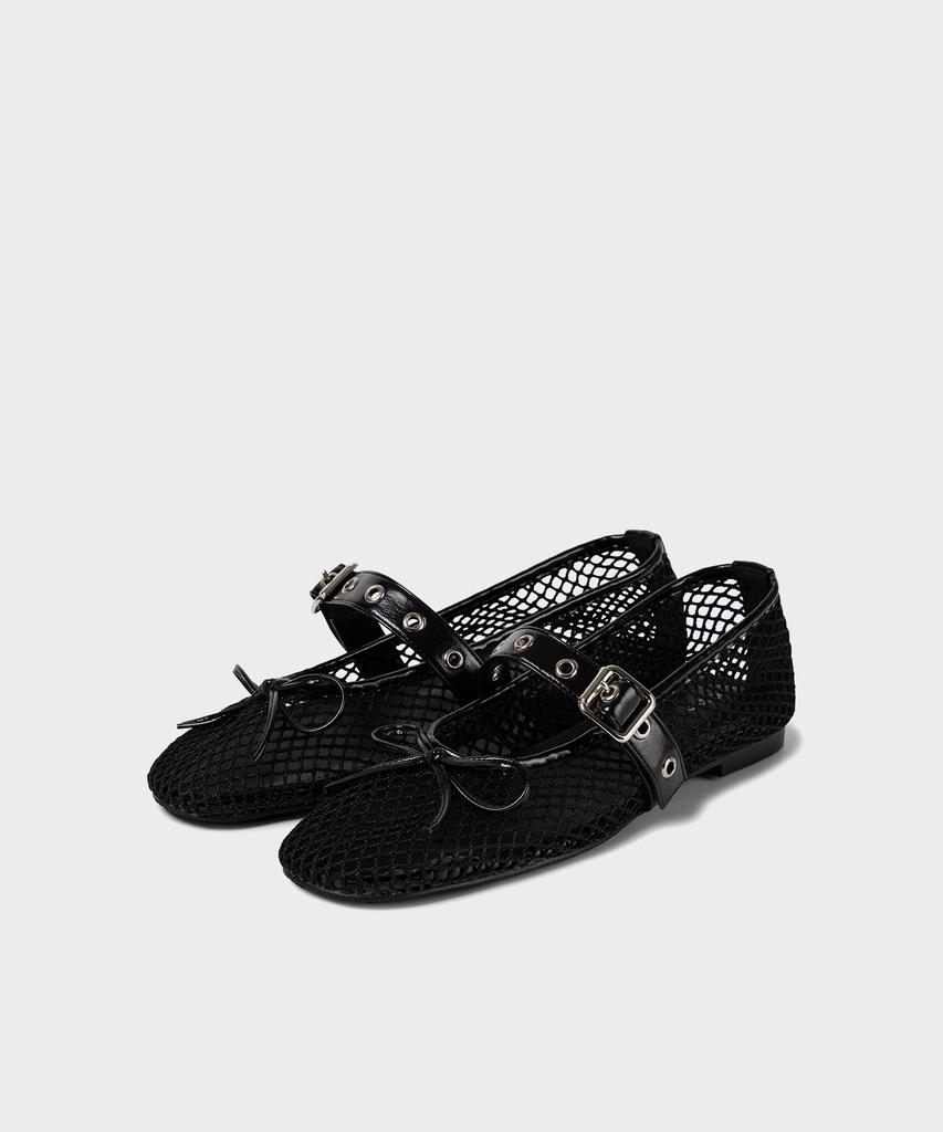 Khiho Mesh Buckle Strap Ballerina Flat Black