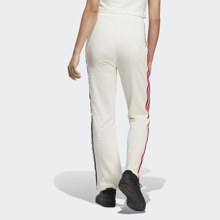 Adidas Striped Print High-Waisted Straight Leg Track Pants Women Bottoms White IC8697