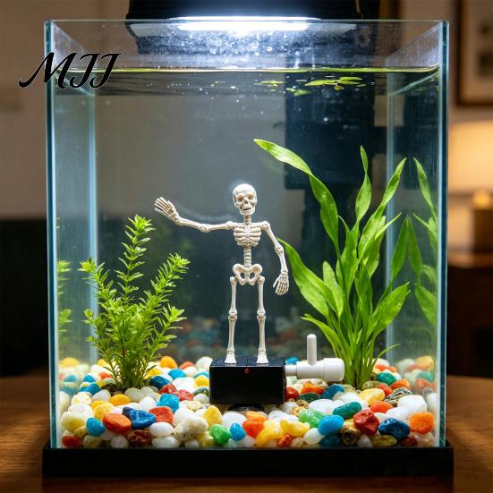 Scheletro Articolato Flessibile Halloween Acquario Scheletro Danzante, Giunti Mobili Azionati da Bolle Decorazione Cranio Ornamento, Oscillazione Realistica per Acqua Dolce
