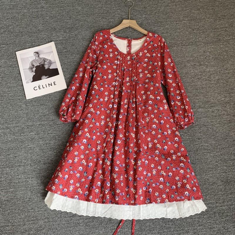 

Women s Spring Retro Cotton Dress - Tummy Concealing, Slimming, Elegant French Design, Long Sleeve. One Size (Recommended 90-120 Jin) червоний