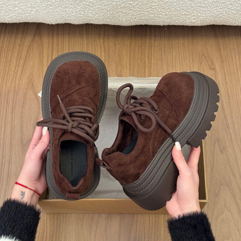 

Autumn And Winter Loafer Single Shoes Round Head Big Head Polish British Style New Derby Shoes 2025 Small Leather Shoes Women S Platform 40