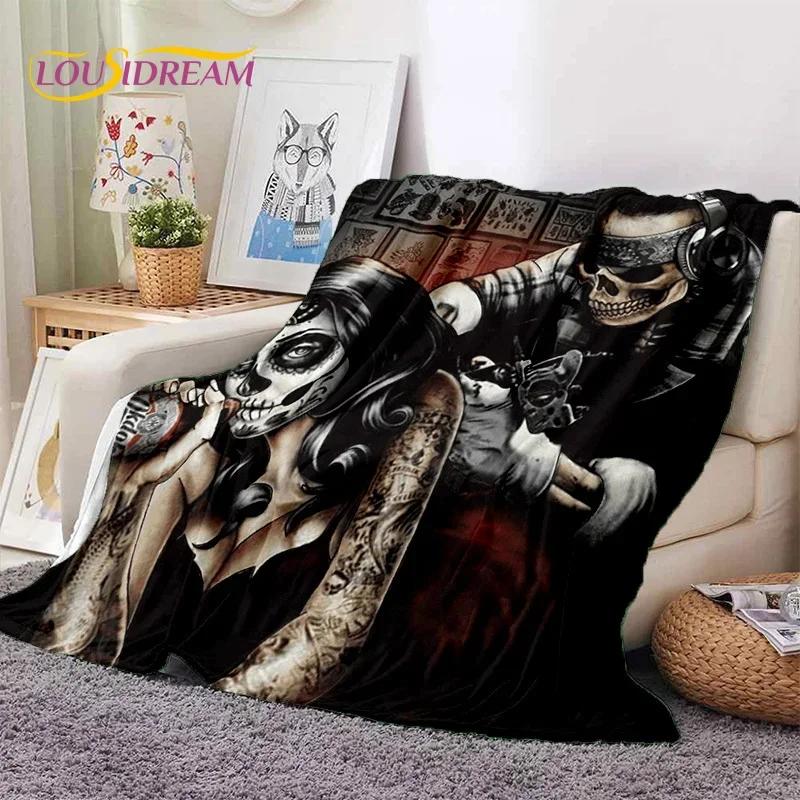 Skull Dead Girl 3D Gothic Horror Female Rose Soft Flannel Blanket,Throw Blanket Comfortable Blanket for Picnic Beds Home Bedroom