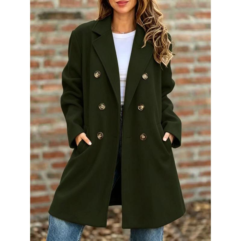 Women S Autumn Winter Wool Blend Coat Notched Lapel Double Breasted