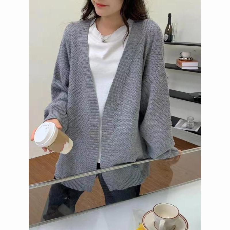 

Женский вязаный теплый кардиган пальто рукав офисный свитер осень зима повседневная верхняя одежда One Size серый